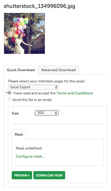 Fig 2 – Having selected the usage type and size, your mask has become available